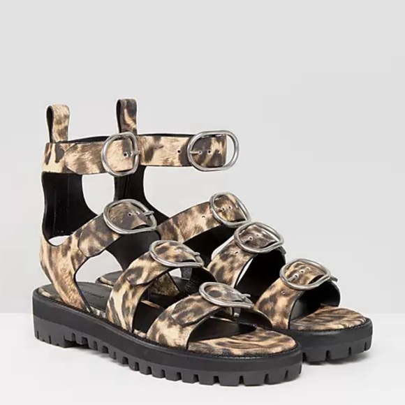ALLSAINTS Raquel Gladiator Leopard Print Leather Strap Buckle Open Sandal Sz 40 - Picture 13 of 13